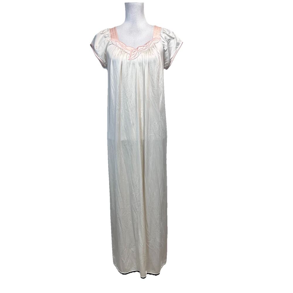 Vintage Vanity Fair Nightgown Lingerie size Small Ivory Pink Satin Long Bridal